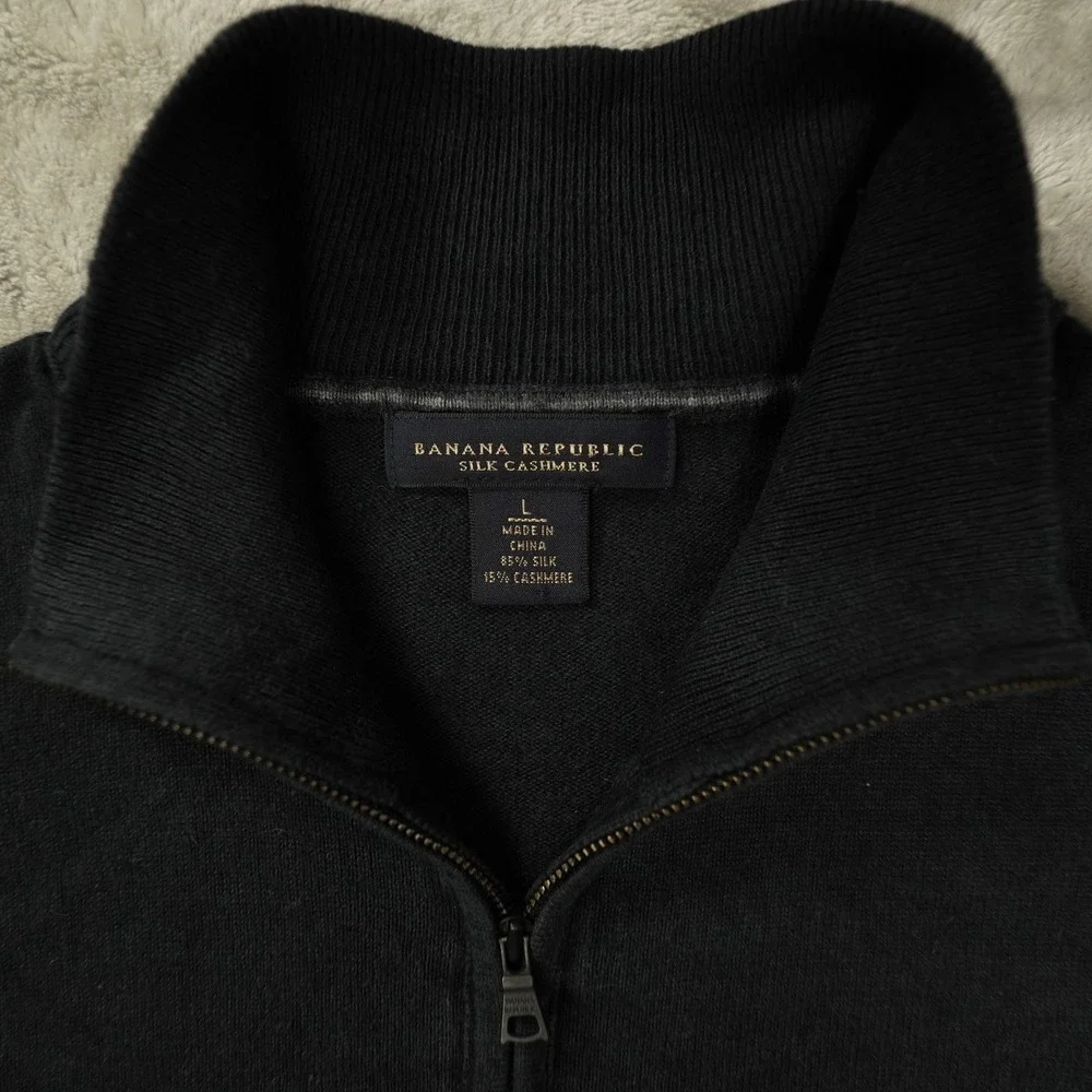 Banana Republic Silk Cashmere Quarter Zip Sweater Men's Large Black Quiet Luxury